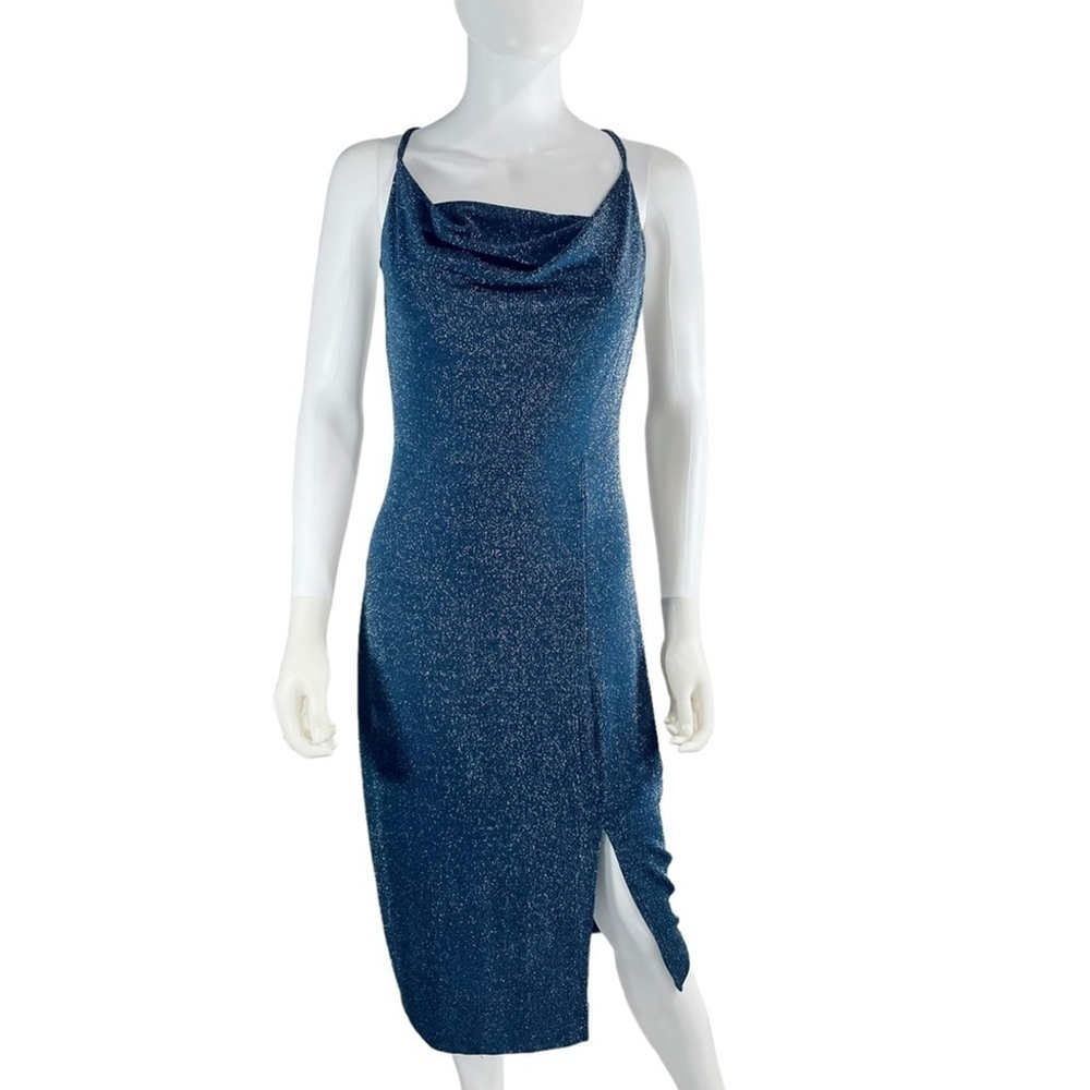 I.N. San Francisco Navy Sparkle Midi Dress Large